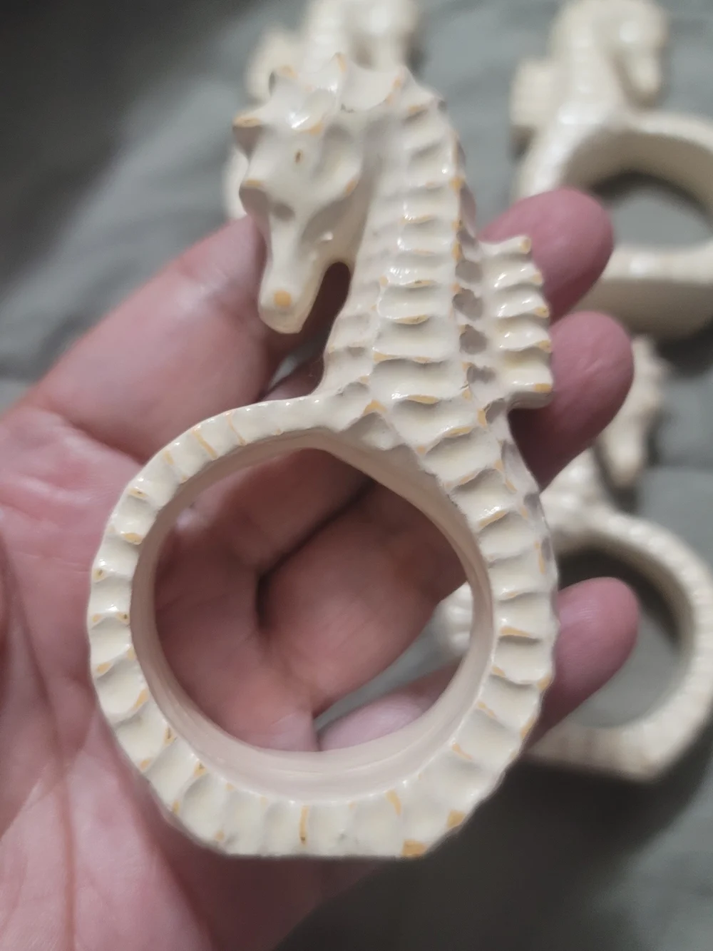 White Seahorse Ceramic Napkin Rings - Set of 4